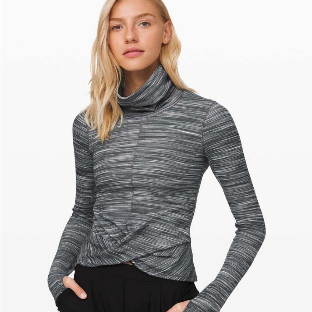 New Lululemon Melodic Movement Cropped Long Sleeve Gray Black Sweater Size 4